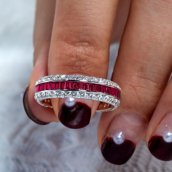 Jordyn | Triple Row Eternity Ruby Wedding Band In Sterling Silver