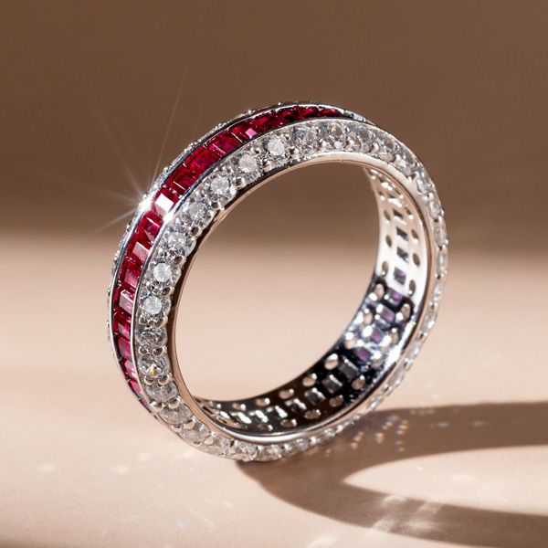 Jordyn | Triple Row Eternity Ruby Wedding Band In Sterling Silver