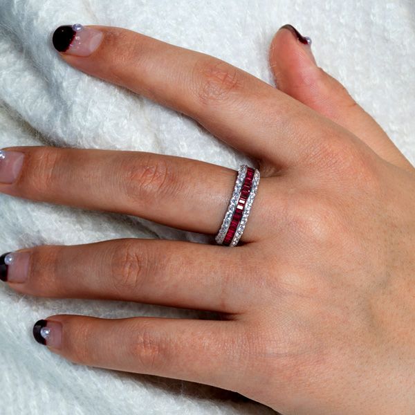 Jordyn | Triple Row Eternity Ruby Wedding Band In Sterling Silver