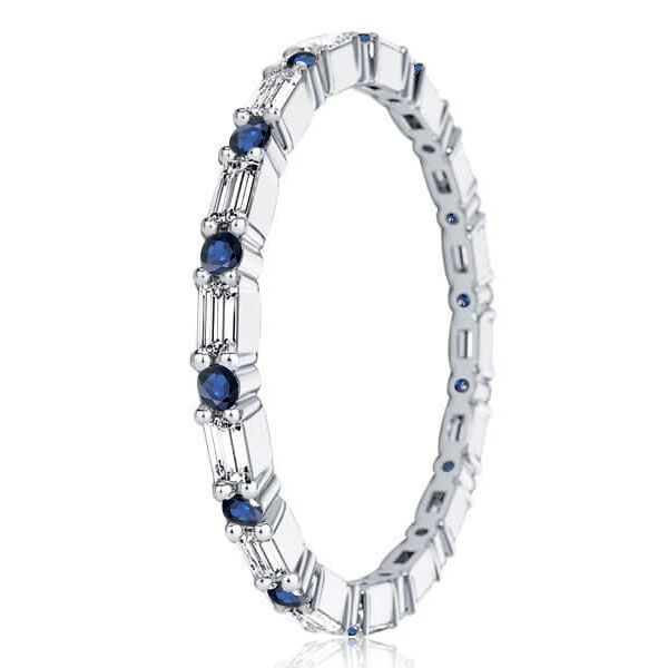 Reese | Blue & White Baguette Eternity Wedding Band For Women