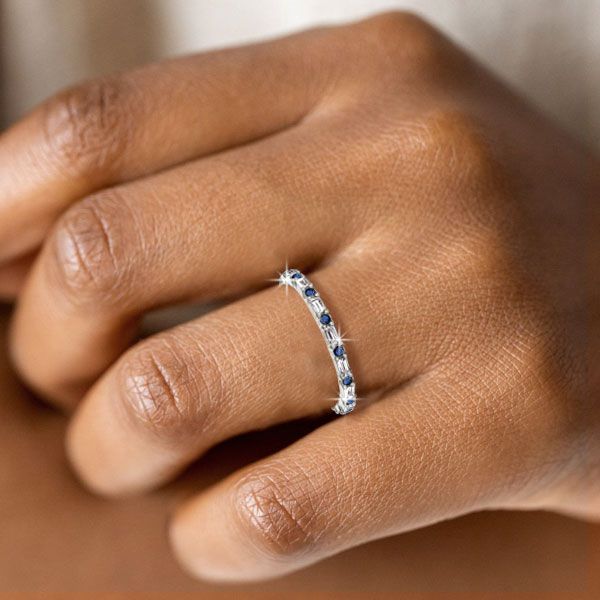 Reese | Blue & White Baguette Eternity Wedding Band For Women
