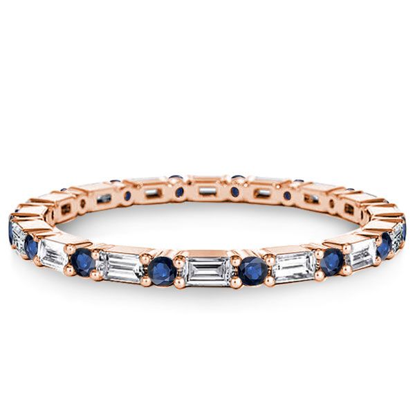 Reese | Blue & White Baguette Eternity Wedding Band For Women