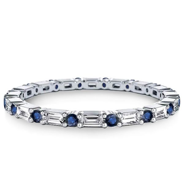 Reese | Blue & White Baguette Eternity Wedding Band For Women