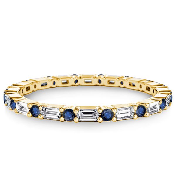 Reese | Blue & White Baguette Eternity Wedding Band For Women