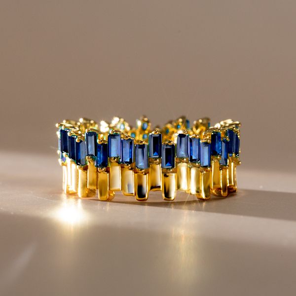 Juliana | Unique Blue Baguette Eternity Wedding Band For Women