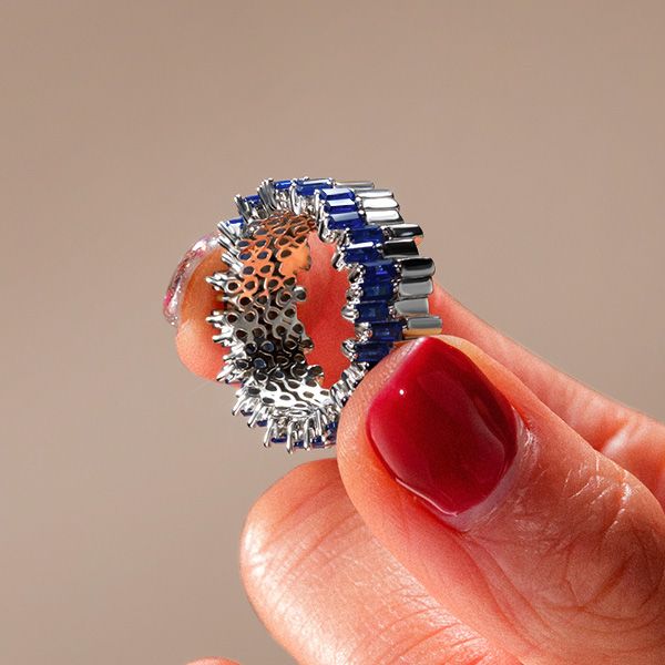 Juliana | Unique Blue Baguette Eternity Wedding Band For Women