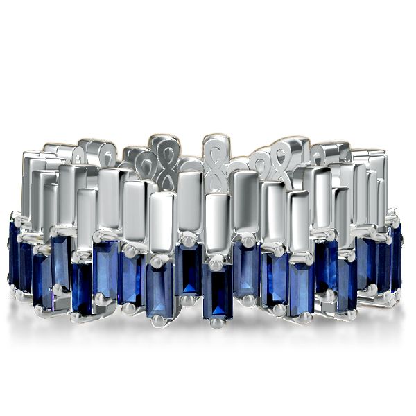 Juliana | Unique Blue Baguette Eternity Wedding Band For Women