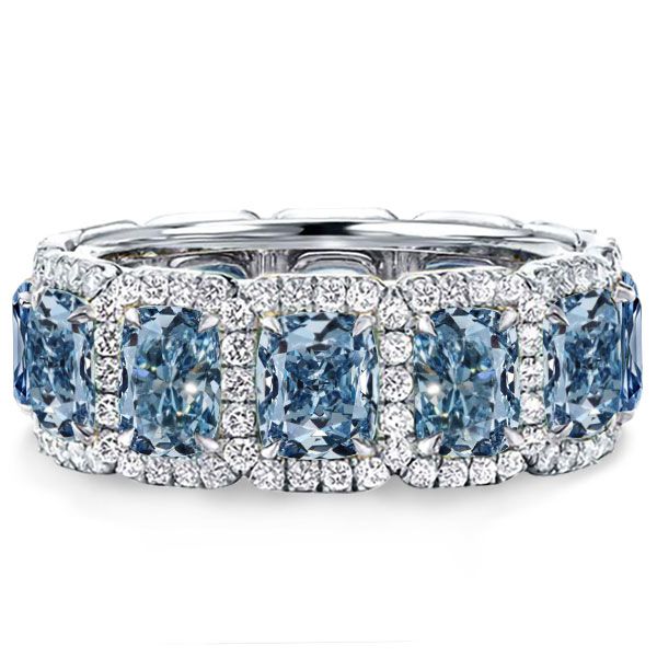 Logan | Blue Topaz Band Ring Cushion Cut Eternity Band For Women