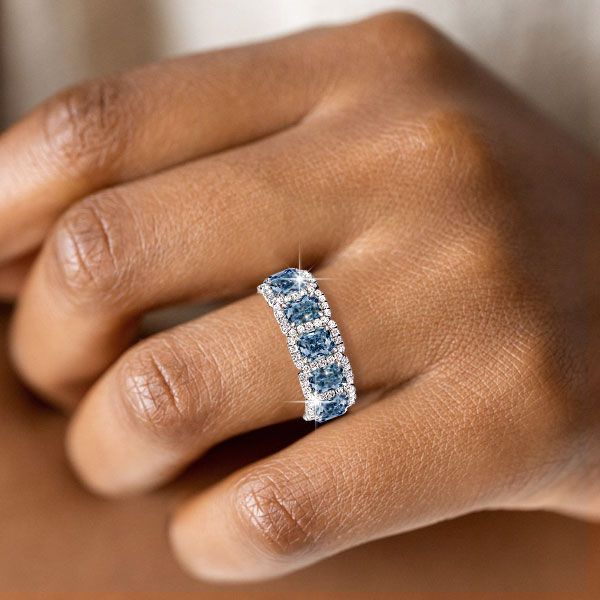 Logan | Blue Topaz Band Ring Cushion Cut Eternity Band For Women