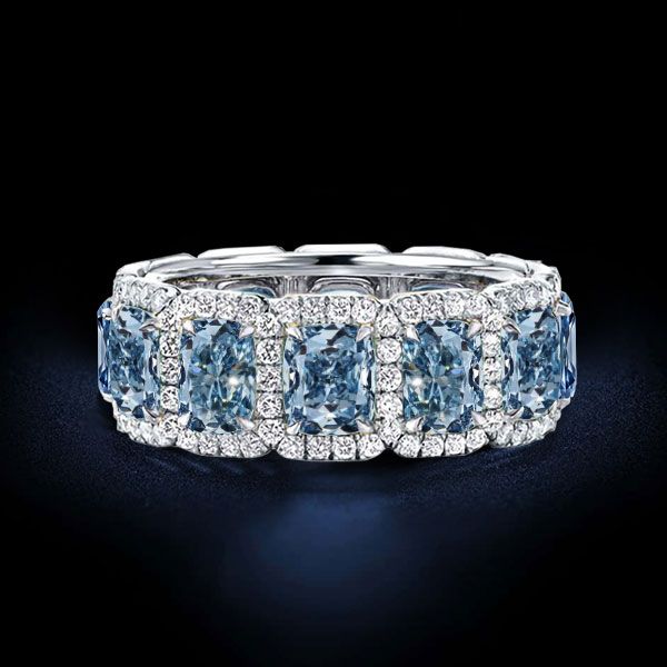Logan | Blue Topaz Band Ring Cushion Cut Eternity Band For Women