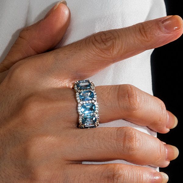 Logan | Blue Topaz Band Ring Cushion Cut Eternity Band For Women