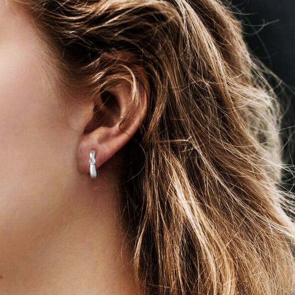 Ashlyn | Round Cut Single Stone Sterling Silver Hoop Earrings