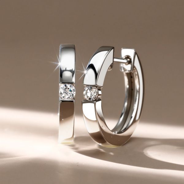 Ashlyn | Round Cut Single Stone Sterling Silver Hoop Earrings