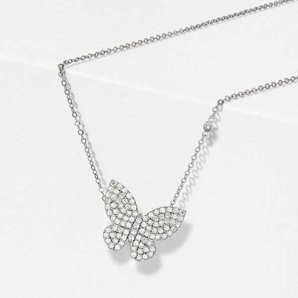 Aspyn | Dancing Butterfly Round White Pendant Necklace For Women