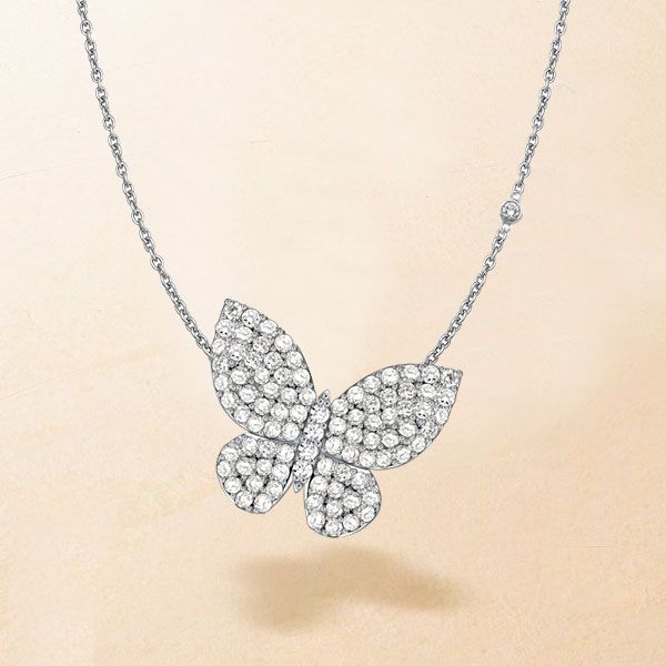Aspyn | Dancing Butterfly Round White Pendant Necklace For Women