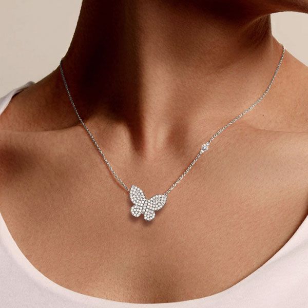 Aspyn | Dancing Butterfly Round White Pendant Necklace For Women