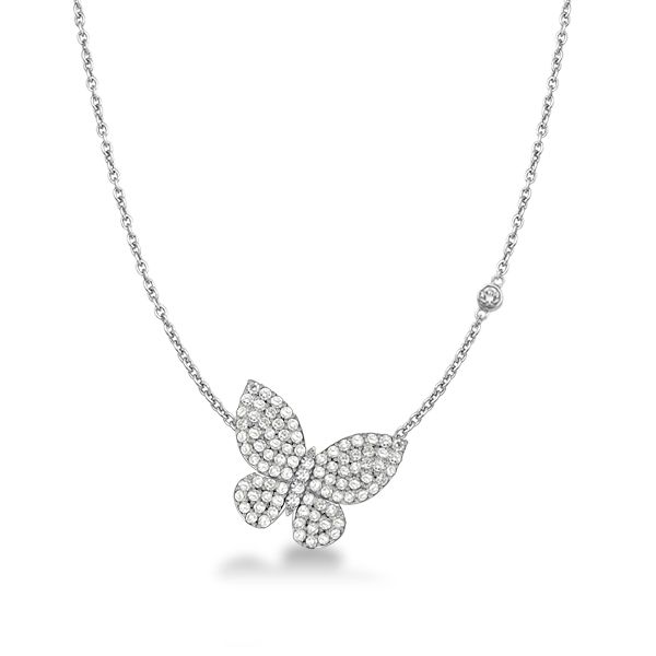 Aspyn | Dancing Butterfly Round White Pendant Necklace For Women
