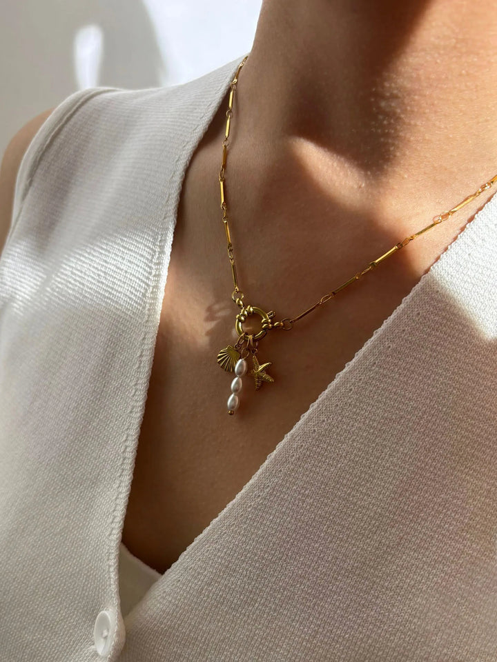 Lyric | 18K Gold Plated Starfish Shell Imitation Pearl Pendant Necklace
