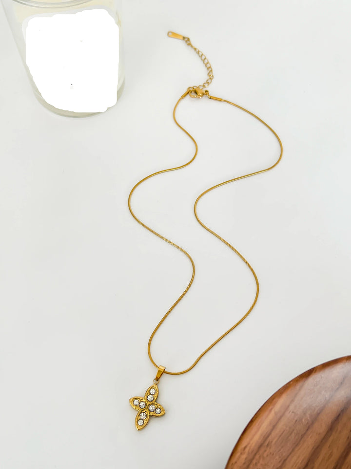 Rosalia | Gold Plated Diamond Cross Heart Pendant Necklace
