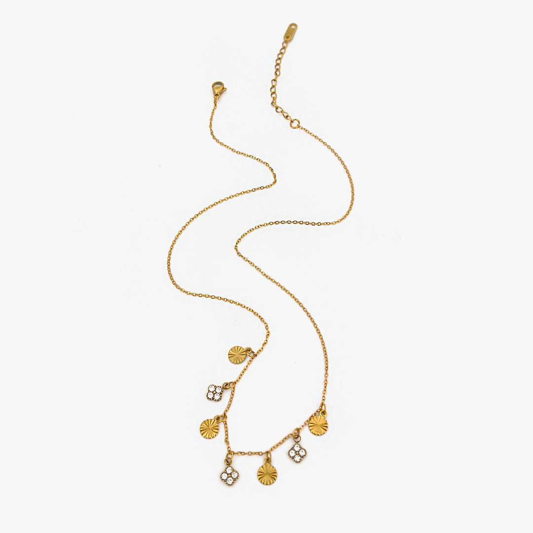 Oaklyn | Sparkling White Rhinestone Geometric Tassel Disc Choker Necklace