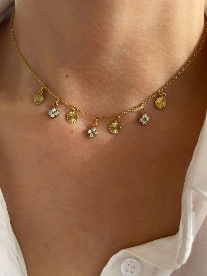 Oaklyn | Sparkling White Rhinestone Geometric Tassel Disc Choker Necklace