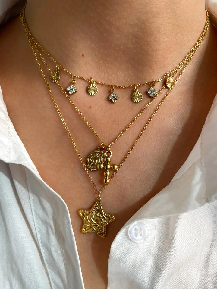 Oaklyn | Sparkling White Rhinestone Geometric Tassel Disc Choker Necklace