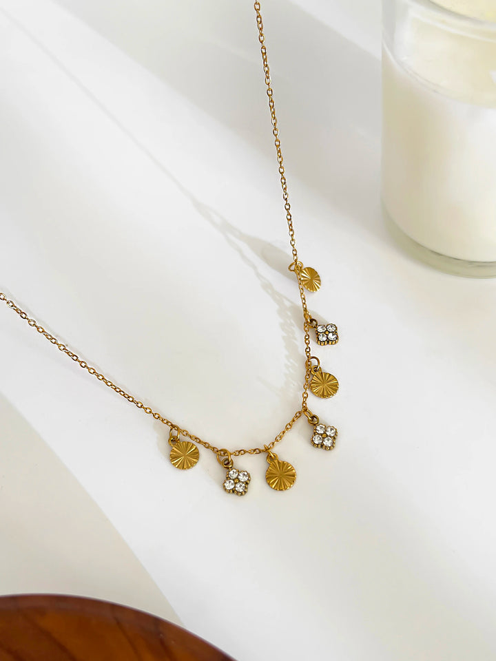Oaklyn | Sparkling White Rhinestone Geometric Tassel Disc Choker Necklace
