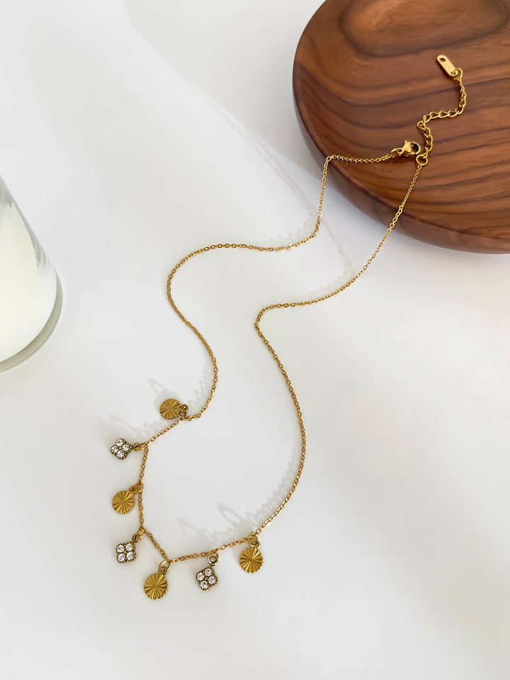 Oaklyn | Sparkling White Rhinestone Geometric Tassel Disc Choker Necklace
