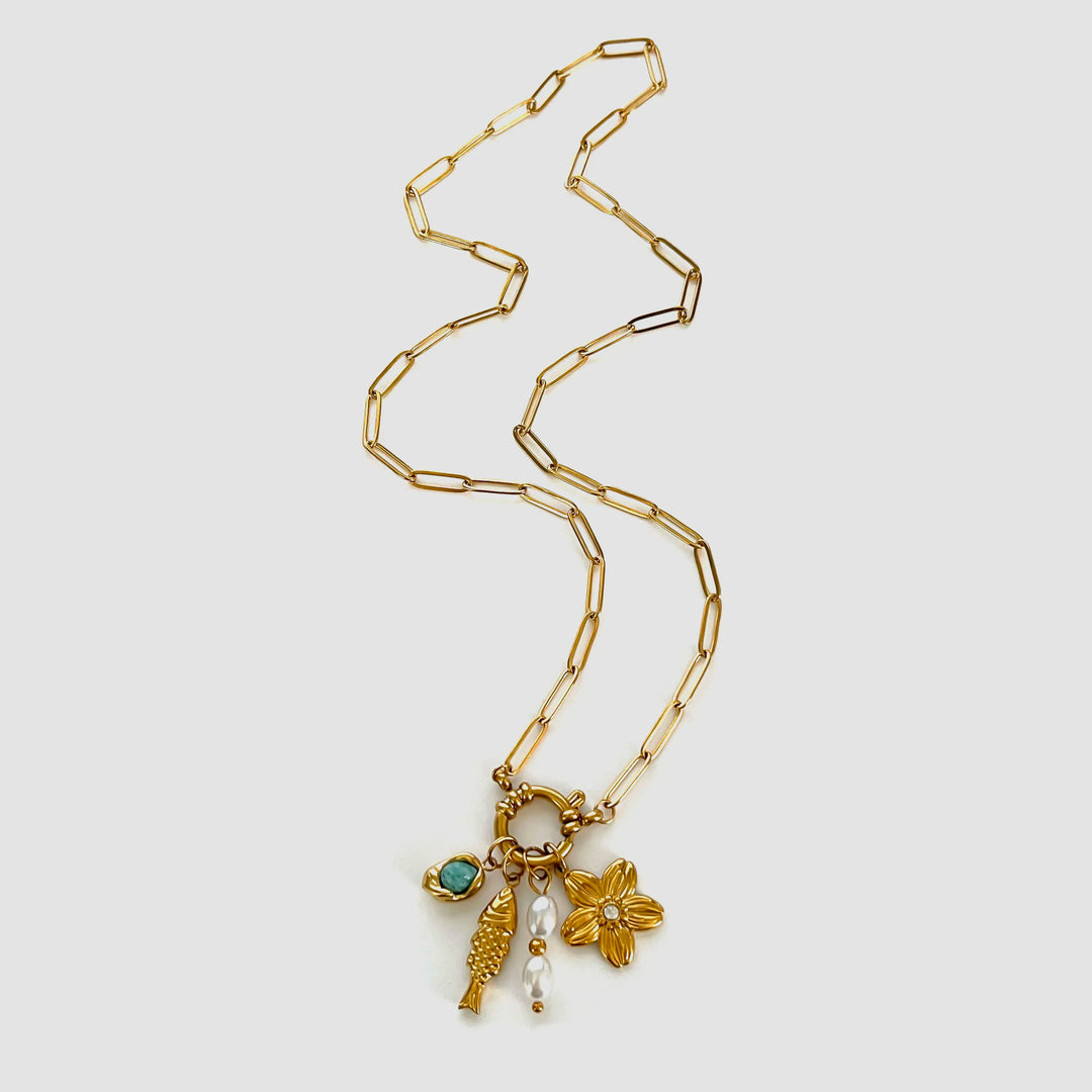Adley | Fish Flower Natural Stone Imitation Pearl Pendant Necklace