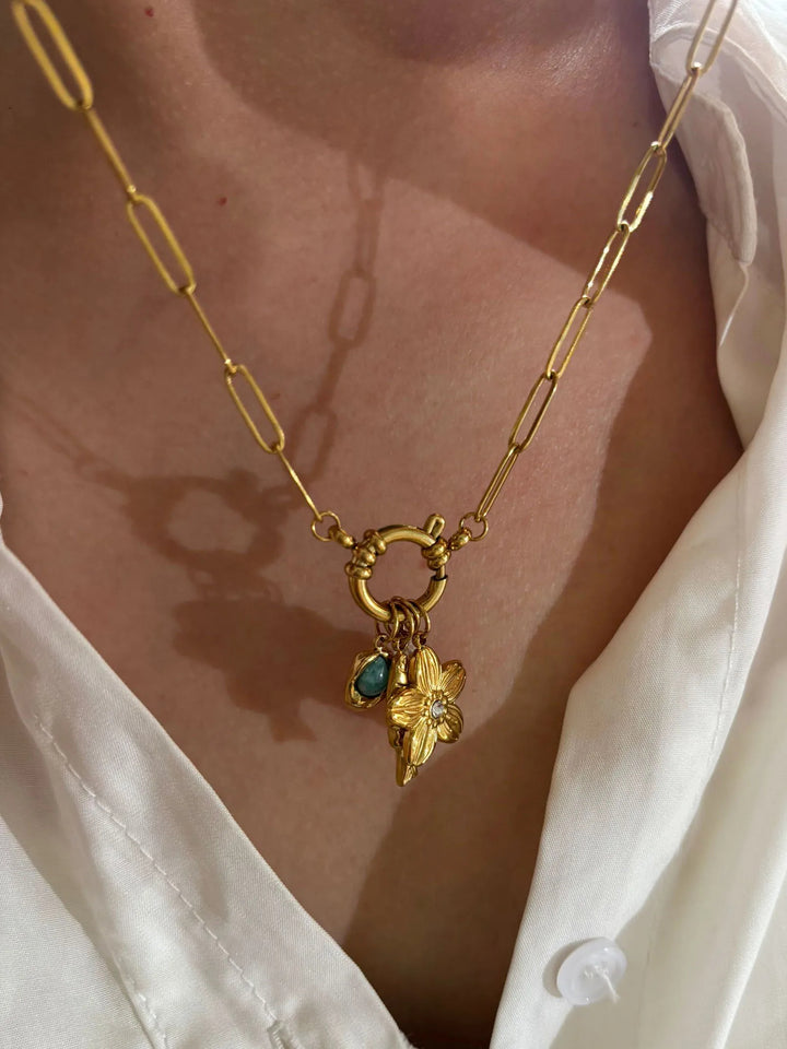Adley | Fish Flower Natural Stone Imitation Pearl Pendant Necklace