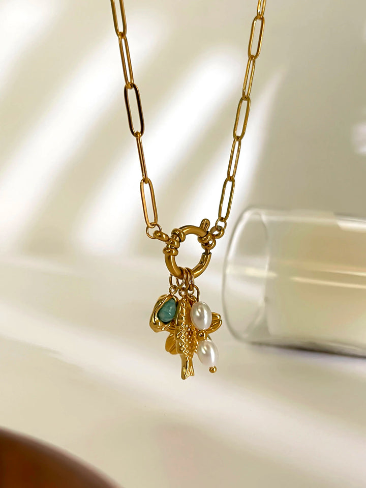 Adley | Fish Flower Natural Stone Imitation Pearl Pendant Necklace