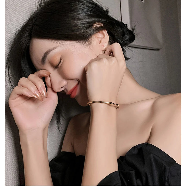 Nia | Stainless Steel Gold Color Bamboo Joint Bangles