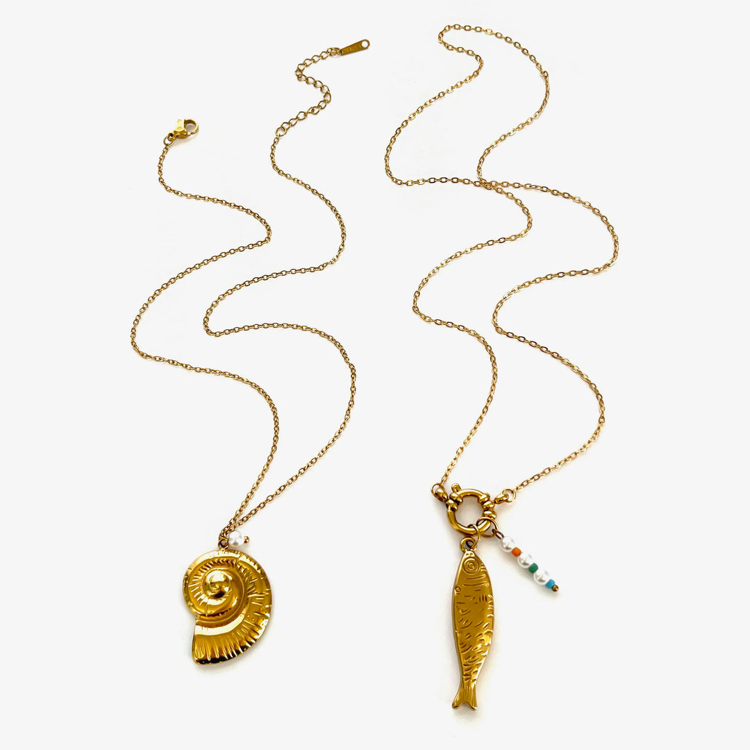 Ila | 18K Gold Plated Conch Fish Imitation Pearl Pendant Necklaces