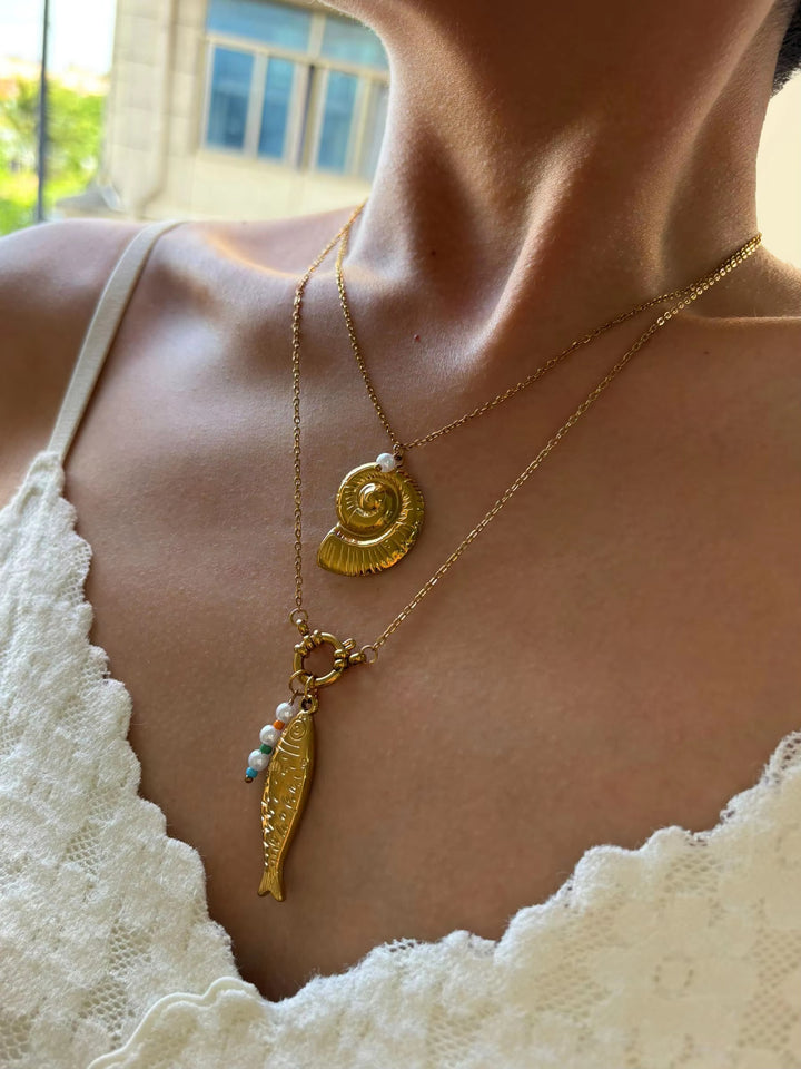 Ila | 18K Gold Plated Conch Fish Imitation Pearl Pendant Necklaces