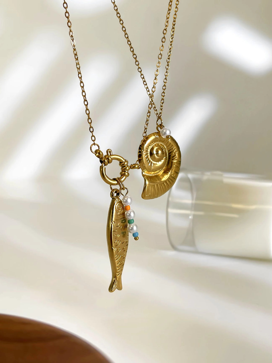 Ila | 18K Gold Plated Conch Fish Imitation Pearl Pendant Necklaces
