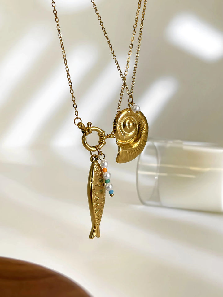 Ila | 18K Gold Plated Conch Fish Imitation Pearl Pendant Necklaces