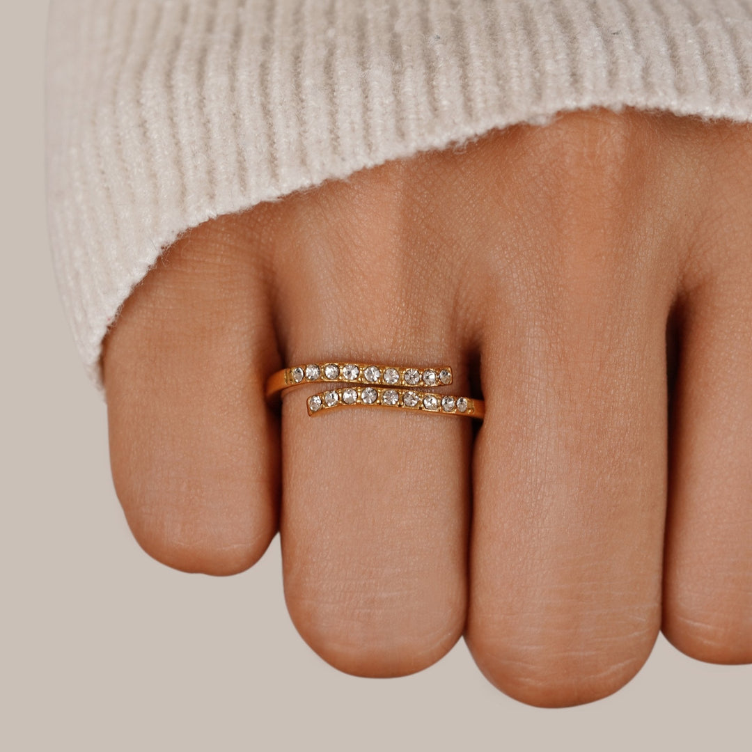 Sutton | Layered Gold & Crystal Wrap Ring