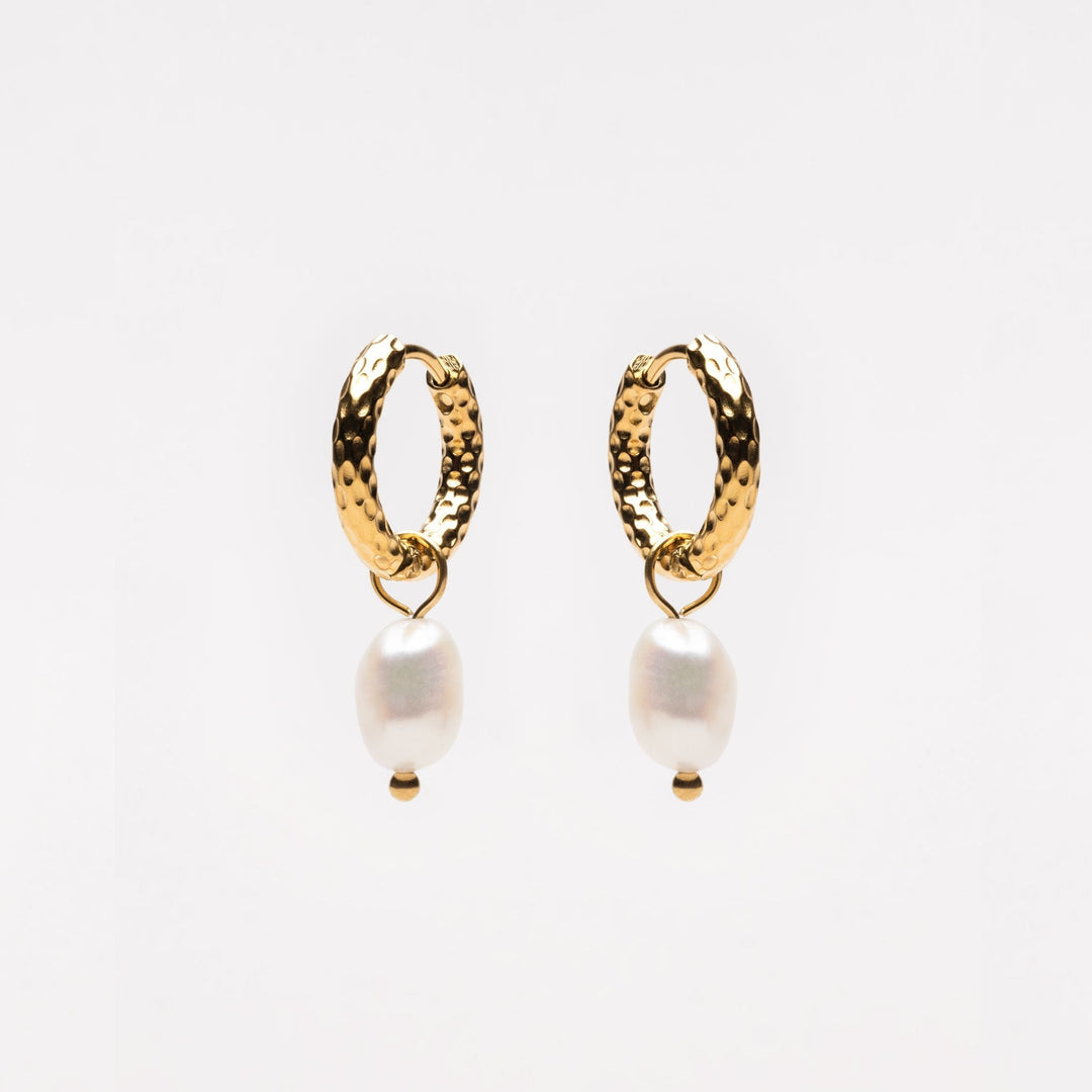 Halo | Hammered Pearl Hoop Earrings