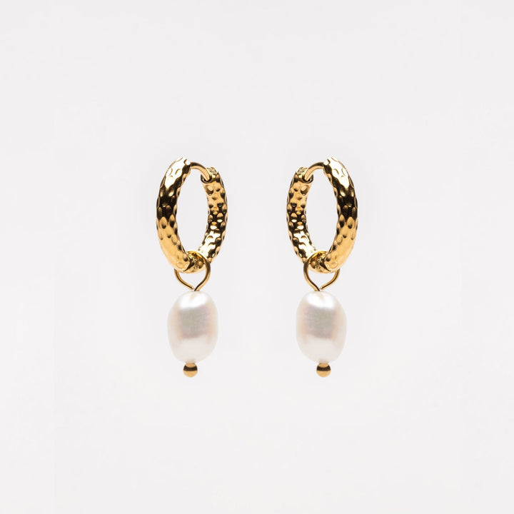 Halo | Hammered Pearl Hoop Earrings